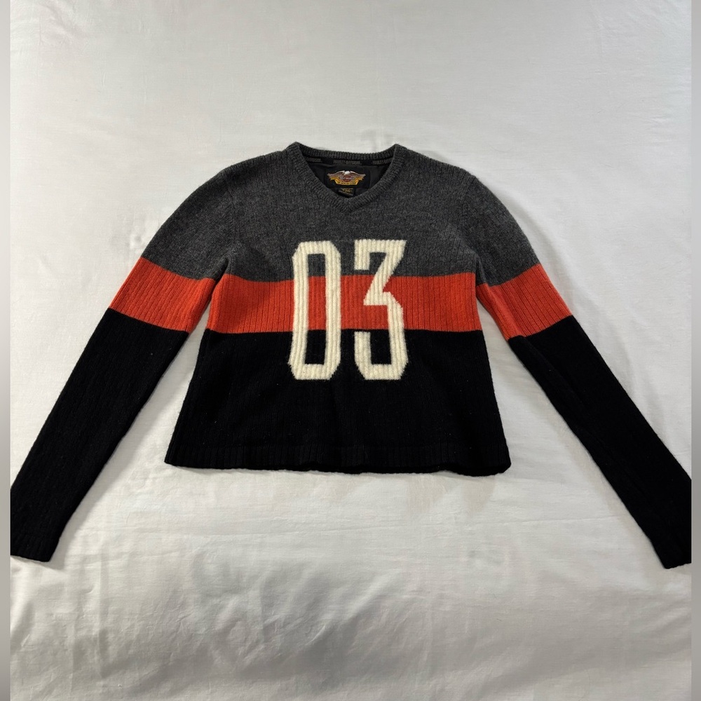 Harley-Davidson Wool Anniversary Charcoal V-neck Sweater. L